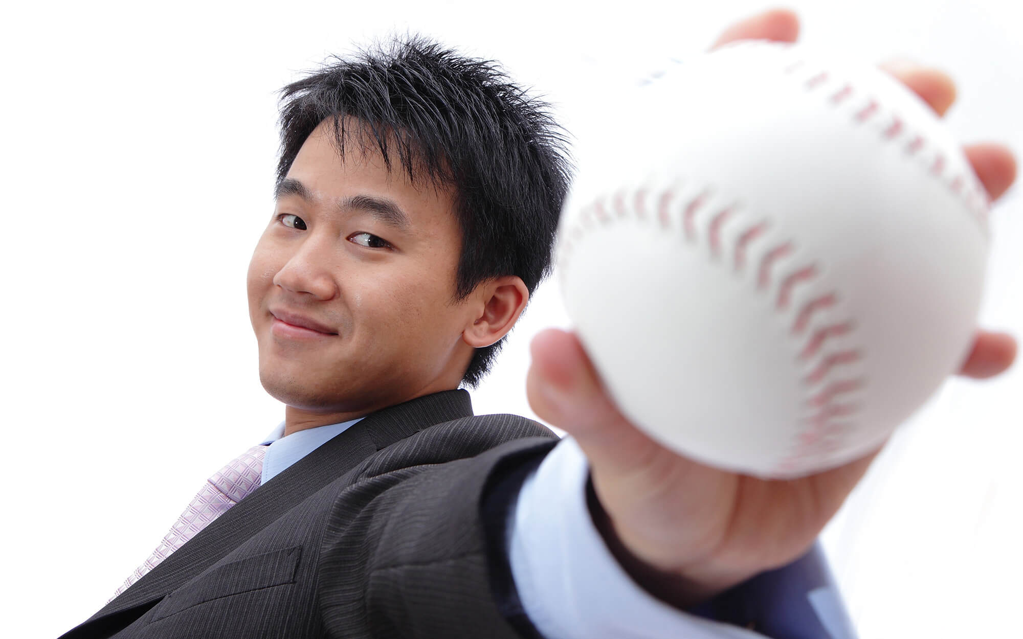 Play Ball Photo Man in suit with baseball
